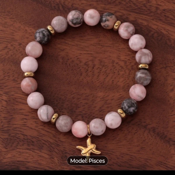 Jewelry - Pices Pink Stone Zodiac Bracelet with Gold Charm